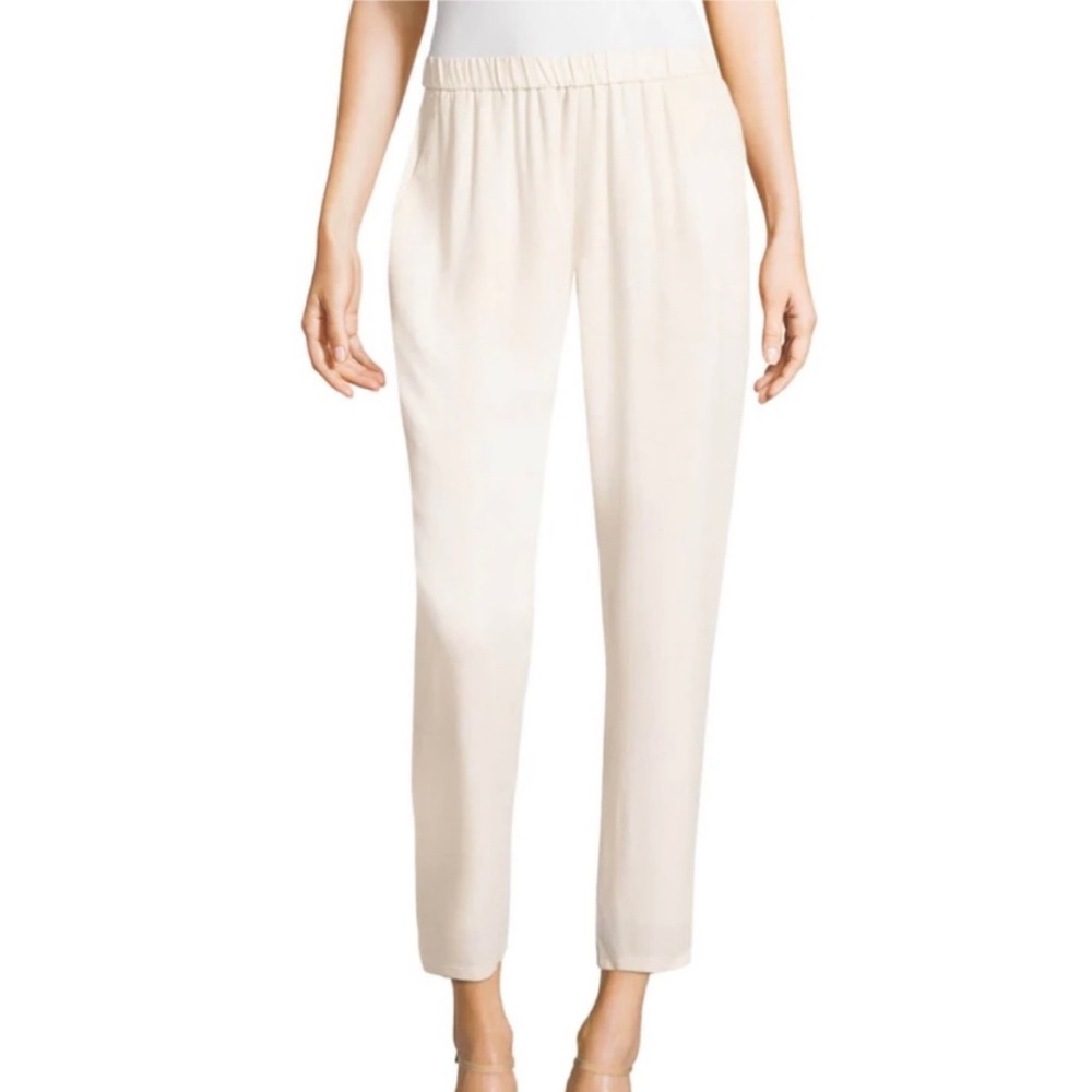 Eileen Fisher Silk System Pants Bone Off White Relaxed Pull On Womens Size Small